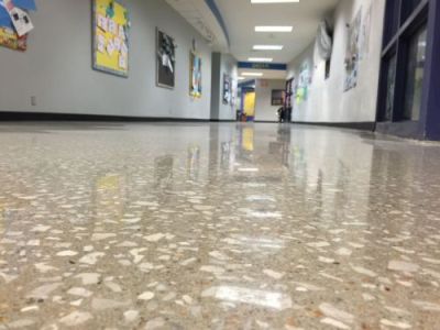 Exposed aggregate and polished concrete hallways